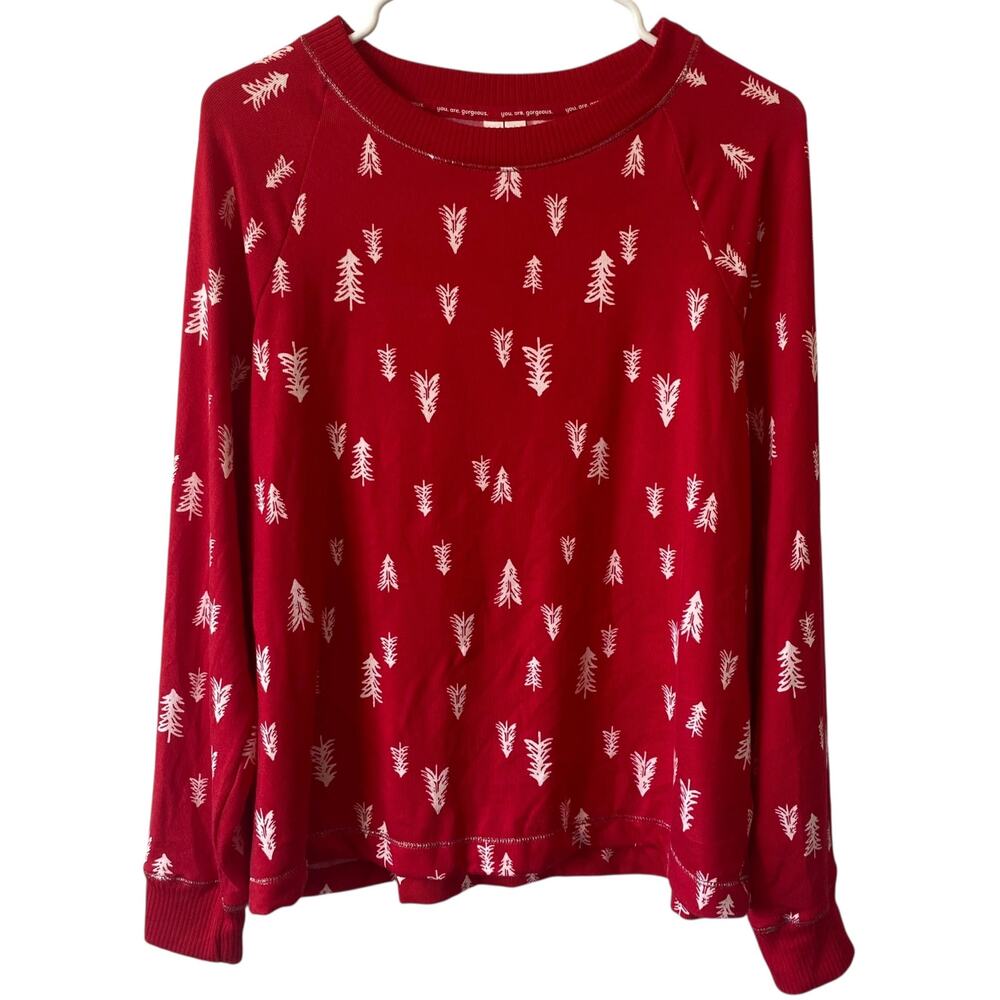 NEW JOYSPUN Christmas Tree Pullover Pajama Top Red Size Large Cozy Soft Knit